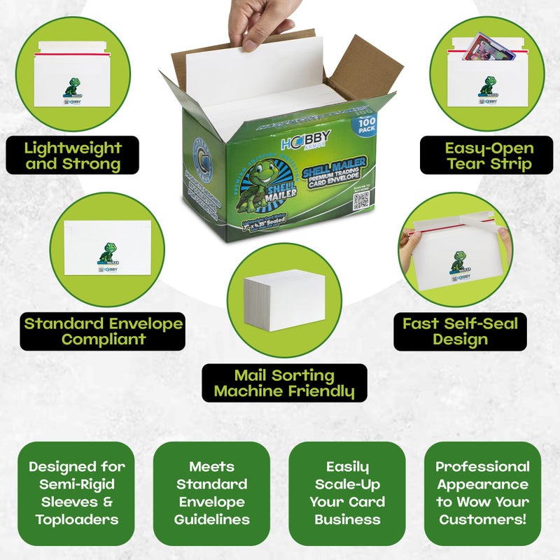 Hobby Armor 100 Pack Shell Mailer Trading Card Envelopes by Hobby Armor  7"" x 4.35"" Trading Card Mailers for Shipping  Perfect Sized Shipping Envelope for Mailing Semi-Rigid and Toploaders  Protector Supplies - Image 3